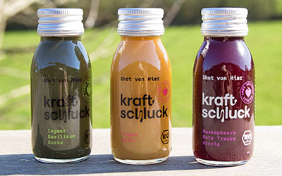 Kraftschluck-Shots; pure Energie, voller Geschmack
